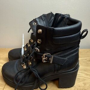 Guess Black Leather Ankle Boots